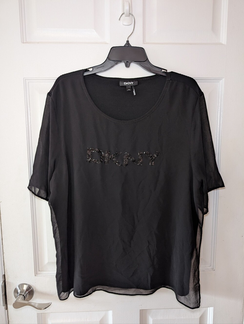 DKNY Black Top with Sequin Logo in XL
